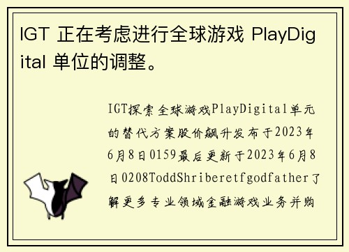 IGT 正在考虑进行全球游戏 PlayDigital 单位的调整。