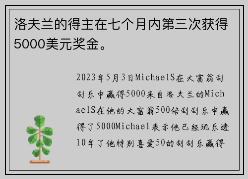 洛夫兰的得主在七个月内第三次获得5000美元奖金。